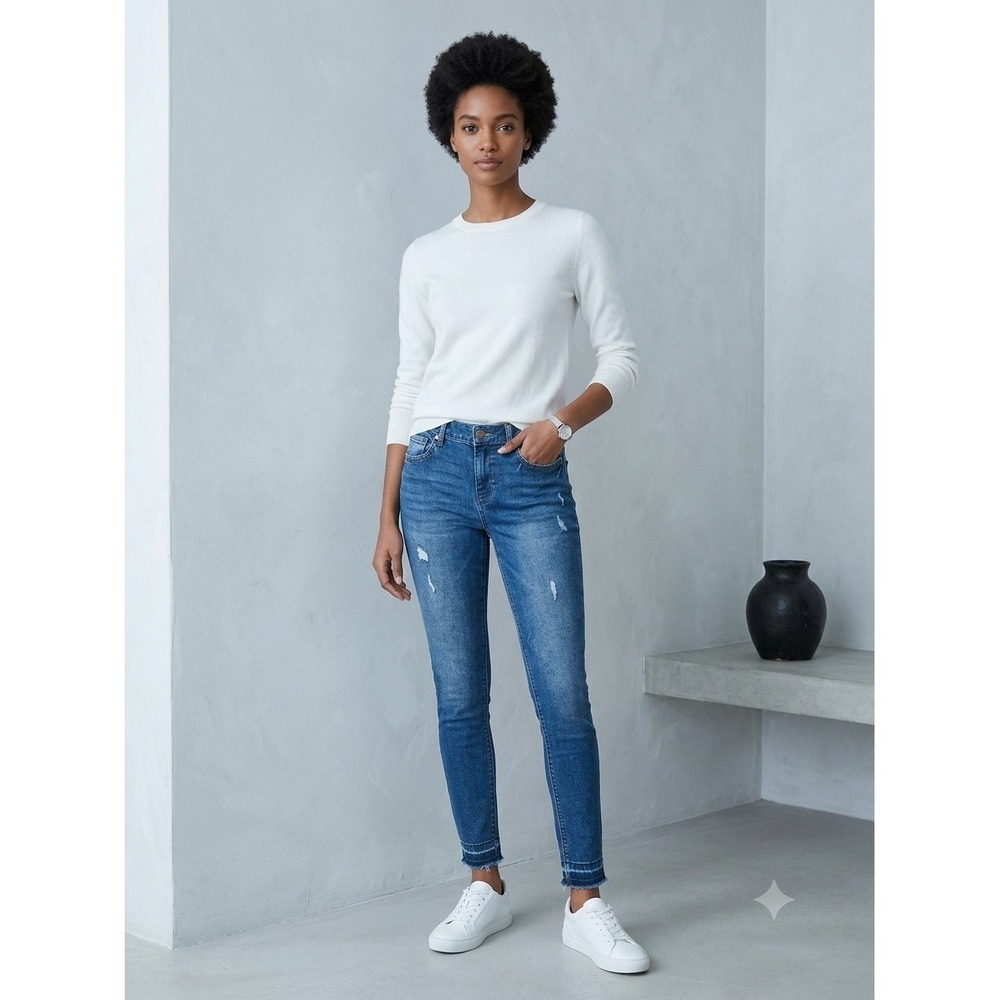 Karl Lagerfeld Paris Distressed‎ Skinny Jeans Womens Size 4 Fray Hem Stretch